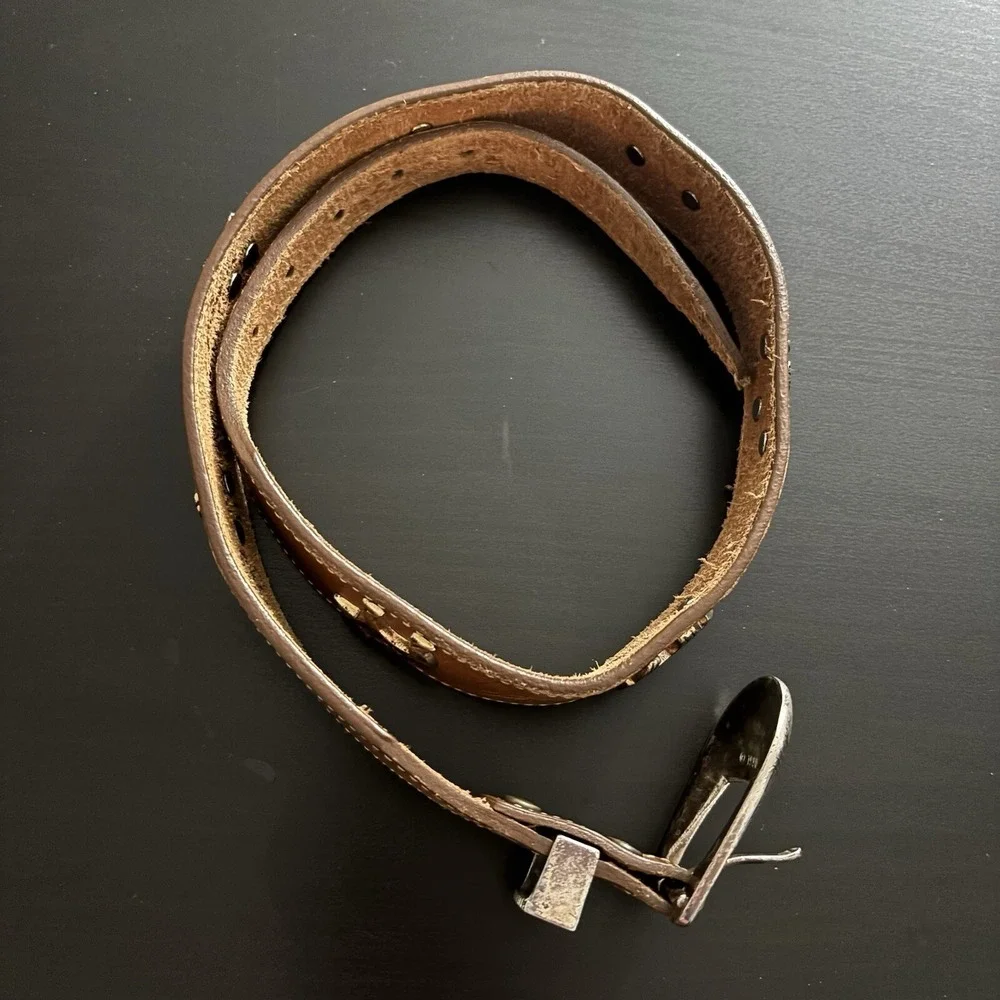 Vintage 1990 Silver Creek Leather Belt w Western‎ Charm Attached Sz 26 Boho